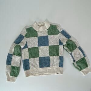 Abercrombie & Fitch Kids Check Sweater 11-12 Girls Preppy Blue Green Cozy